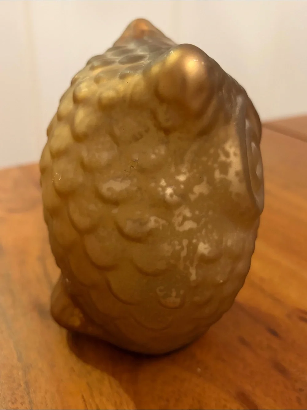 Vintage 1970s Iridescent Gold Glass Owl Figurine 5” Retro MCM Boho Chic Woodland